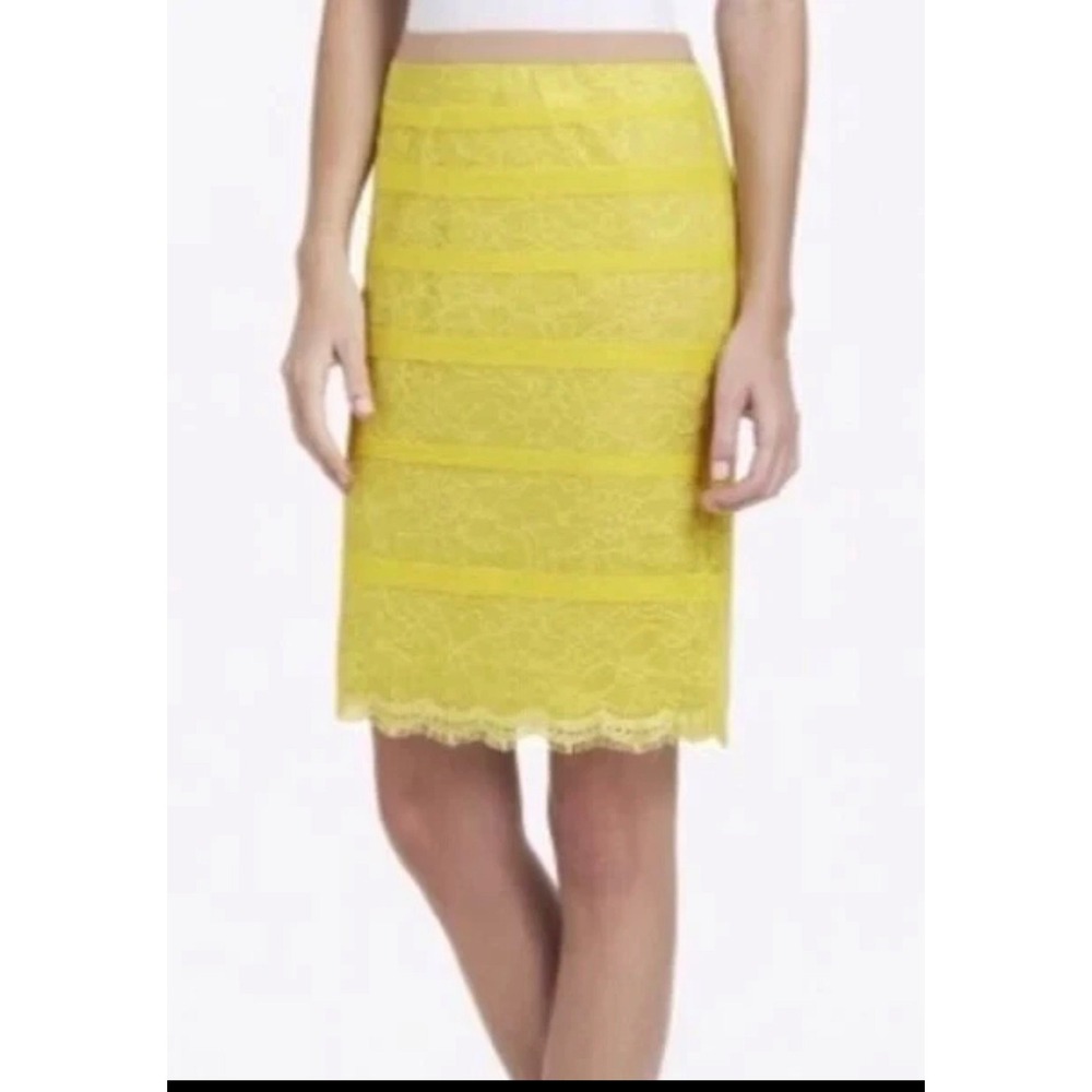 BCBGMAXAZRIA Yellow Jocelyn Floral Lace Tiered Pencil Skirt XS‎